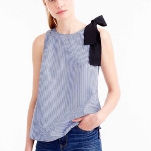 J. Crew Blue Striped Bow Shoulder Blouse